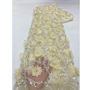 7971 Wholesale 5 Yards Nigerian French Lace Fabric Eco-Friendly <strong>Sequined</strong> Rhinestone <strong>Material</strong> for Women Dresses - Product Image 4
