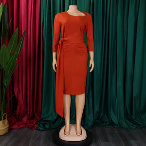 Abito da ufficio caldo <span class=keywords><strong>con</strong></span> maniche <span class=keywords><strong>a</strong></span> <span class=keywords><strong>tre</strong></span> <span class=keywords><strong>quarti</strong></span> <span class=keywords><strong>con</strong></span> cinghie pieghettate Maxi <span class=keywords><strong>abiti</strong></span> da donna eleganti - Product Image 3