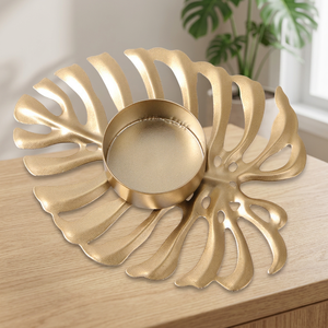 Leave Shape Plate Wholesale <b>Floating</b> Clear Pillar Iron Vintage Stand Leaf <b>Candle</b> Holder for Home Decor - Product Image 3