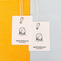 Étiquette suspendue en carton blanc avec illustration de fille mignonne, ficelle en coton et épingle de sûreté, motif dessin au trait Kawaii, pour vêtements