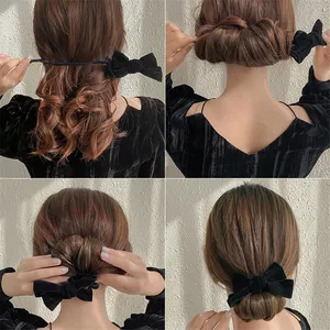 Korean Magic Hair Bun Maker Velvet Bow Hairpin Boutique Hair Bands For Women DIY Hair Style Curler Accessories