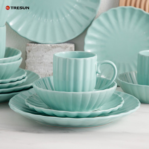 Vajilla de Porcelana TRESUN, Verde Menta, de Lujo, 16 Piezas, Clásica, para Hotel o Restaurante, con Diseño en Relieve y Acabado Glaseado - Product Image 3