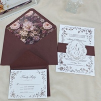 Invitations de mariage vintage vert olive à motif floral, découpées à la forme de coquille, gaufrées, avec enveloppe, pour mariages espagnols