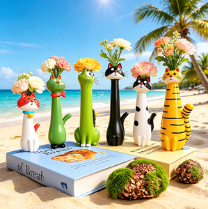 Jarrón con Forma de Gato de Cuello Largo, Florero Creativo de Dibujos Animados, Decoración <span class=keywords><strong>para</strong></span> Mesa de Salón con Arreglos Florales Secos, Regalo de Navidad - Product Image 3