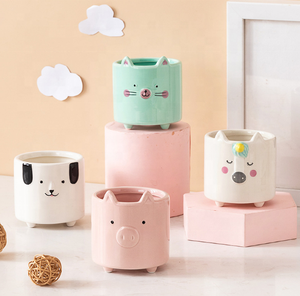 Pot de fleurs minimaliste unique en porcelaine faite à la main, motif animal de dessin animé, finition émaillée, trou de drainage, <span class=keywords><strong>sur</strong></span> <span class=keywords><strong>pied</strong></span>, pour <span class=keywords><strong>intérieur</strong></span> - Product Image 3