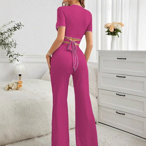2025 New Women's Home Pajama Set, High-End Sweet <b>Bow</b>-Tie Slimming Slit Pants, Loungewear - Product Image 5