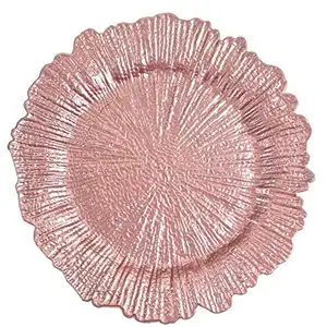 Wholesale Luxury Elegant Plastic Gold Reef Charger Plates Wedding Decoration Set Pink Plate Chargers Dinner Plates