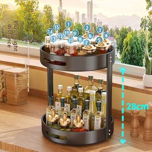 Nouveauté 2024, vente en gros, organisateur de cuisine à 2 étages en acier au carbone, articles uniques, supports de <span class=keywords><strong>rangement</strong></span>, support à épices rotatif - Product Image 4
