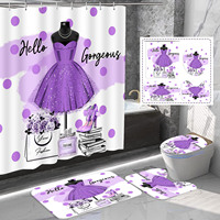 Set Tirai Mandi Poliester Tahan Air Ramah Lingkungan Awet Motif Gaun Pink Mewah Modern untuk Wanita, Dilengkapi 12 Pengait dan Karpet Cepat Kering Bermotif