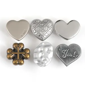 Botón de tachuela de metal con forma de flor de corazón elegante personalizado al por mayor, botón y remaches vaqueros de aleación de zinc para accesorios de ropa