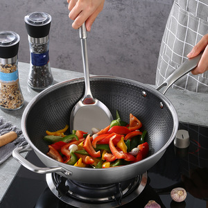 Wok antiadhésif en acier inoxydable 410, 32 cm, pour cuisinières à induction et à gaz, cuisine domestique - Product Image 1