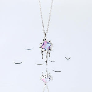 Collier en pierre de Tourmaline pour femmes, carré, argent, violet, pendentif pour dames, chaîne Stan Lariat, collier coréen personnalisé, tendance, S925, <span class=keywords><strong>2022</strong></span> - Product Image 3