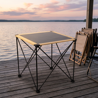 Table de pique-nique carrée moderne pliable de haute qualité, couleur naturelle, pour le camping en plein air et l'utilisation en parc