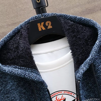 Vente en gros de sweats à capuche en tricot doublés de polaire sherpa pour hommes, à manches longues, bleu, avec fermeture éclair, logo personnalisé, conception OEM et ODM