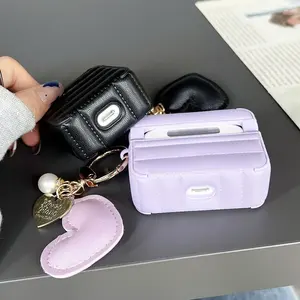 Funda de cuero Pu de Color sólido para auriculares para <span class=keywords><strong>Apple</strong></span> <span class=keywords><strong>Airpods</strong></span> 4 fundas blandas para Airpod 3 <span class=keywords><strong>Pro</strong></span> 2 1 Funda colgante de perla de corazón de amor de lujo - Product Image 6