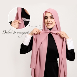 New Solid Color Fashionable Arab Muslim Chiffon Polyester Instant Hijab <strong>Scarf</strong> <strong>with</strong> Built-in <strong>Magnets</strong> Skin-Friendly for Women - Product Image 2
