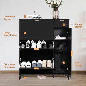 Space-Saving Flip Entryway Storage Wooden Shoe Cabinet Living Room/Dining/Laundry Rack Home Furniture Shoe Rack