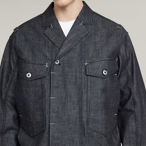 Premium Lavagem Escura Selvedge Denim <span class=keywords><strong>Blazer</strong></span> | Slim Fit Jean Jacket Set dos homens | Business Casual Estiramento Selvedge - Product Image 5