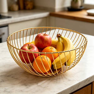 Corbeille à fruits moderne en métal rond plaqué or, panier de rangement en fil métallique pour comptoir de cuisine - Product Image 2