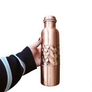 High Quality Pure <b>Copper</b> Bottle with <b>Screw</b> Lid | Reusable Metal Water Bottle for Travel Camping and Daily Use - Product Image 1