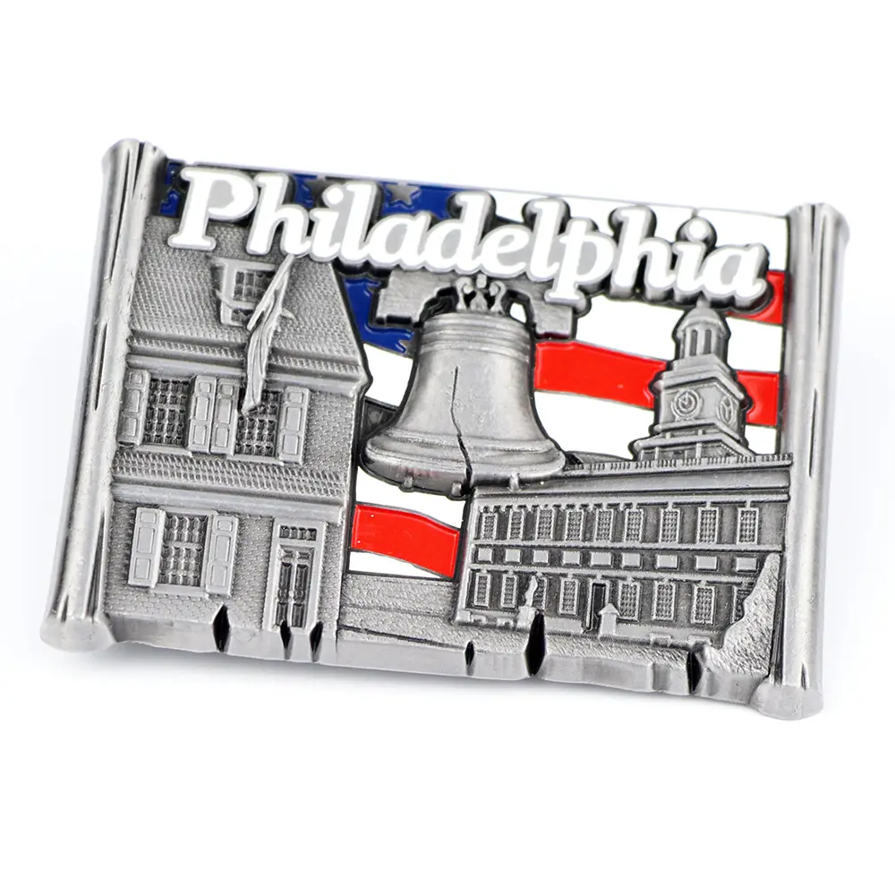 Fabbricazione personalizzata in lega di zinco philello city metallo 3d magnete souvenir per frigo