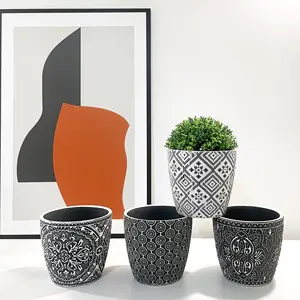 Northern European Style Ceramic Flower Pot Garden Ceramic Flower Pot Simple Black White