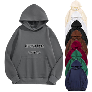Felpe con cappuccio Premium grigie con Logo personalizzato da uomo stampate in pile con spalle cadenti pesanti felpe con cappuccio <span class=keywords><strong>oversize</strong></span> per uomo - Product Image 1