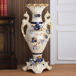 Vase mural luxueux de style nordique shabby chic, en porcelaine européenne bleu roi et blanc, décoration moderne pour mariage et anniversaire. - Product Image 1