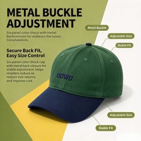 Casquette de baseball premium à 6 panneaux, blocs de couleur, logo brodé personnalisé, boucle métallique, calotte structurée, vente en gros usine