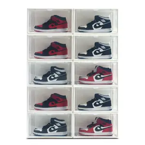 Acrylic Stackable Drop Front Clear Sneaker Magnet Plastic Storage Transparent Shoe Box Shoe Box Storage Organizer