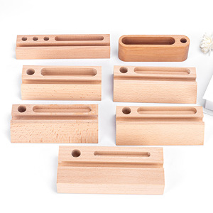 Portaplumas de escritorio para oficina, tarjetero, base de madera de haya, base de madera maciza integrada para tarjetas de calendario y bolígrafos - Product Image 1