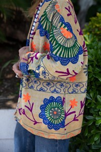 Offwhite Suzani Embroidered Floral Button Woven Eco-Friendly Women's Unisex Autumn <b>Winter</b> <b>Quilted</b> Jacket Canvas Full Sleeve - Product Image 3