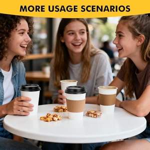 Vasos de Papel Desechables Blancos de 12 oz con Tapas y Fundas para Café, Té y Bebidas Calientes - Product Image 4