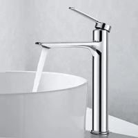 Robinet de lavabo moderne monotrou à monocommande en zinc chromé avec cartouche céramique et débit contrôlé