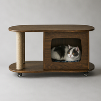 Table basse YAOYUE pour chat avec roulettes, table d'appoint pour chat avec griffoir en sisal intégré, couleur noyer