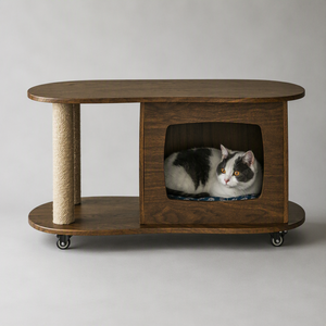 Table basse YAOYUE pour chat avec roulettes, table d'appoint pour chat avec griffoir en sisal intégré, couleur noyer - Product Image 2