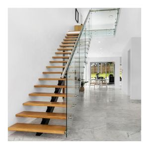 Ace Intérieur <span class=keywords><strong>Marches</strong></span> en bois massif Mono Beam Structure en acier <span class=keywords><strong>Escalier</strong></span> droit avec garde-corps en verre - Product Image 6