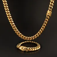Collar de cadena de eslabones cubanos para hombre y mujer, pulsera de acero inoxidable, chapado en oro de 18K, estilo Hip Hop, Miami, venta al por mayor