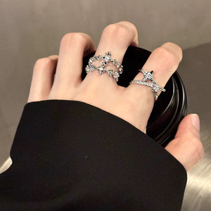 Anillos de circonita con diseño de estrella y cruz de temperamento único para mujer, anillo de dedo sencillo con apertura, accesorios de joyería - Product Image 2