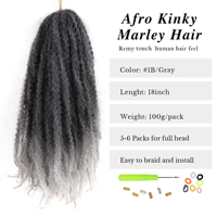 Extensions synthétiques au crochet de 18 pouces, gris doux, style Cuban Twist, Ombré, tresses Marley, Afro Kinky Twist