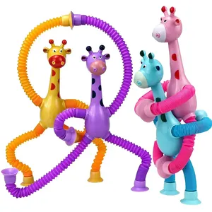 Yaratıcı eğlenceli teleskopik zürafa vantuz oyuncak LED ışık Up plastik Pop tüpler stres oyuncakları