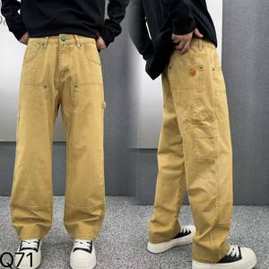 Jeans Estilo <span class=keywords><strong>Carhartt</strong></span> Japonés para Hombre y Mujer, Corte Holgado Informal, Pierna Recta, Cintura Media, Tela Denim Lavada con Técnicas Especiales - Product Image 1