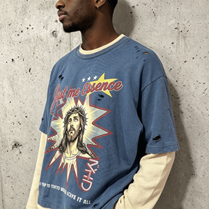 T-shirt décontracté streetwear personnalisé pour homme, coupe ample, grande taille, en coton, imprimé vintage, manches longues - Product Image 3