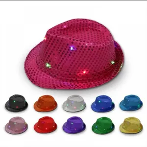 Sequin Led Light Up Fedora Hat Glowing Jazz Hat Cap For Birthday Party Dance Wedding