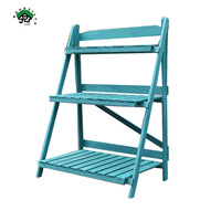 Serre de jardin Stockage Pot de fleurs en bois Support à 3 niveaux Étagère pliante Présentoir