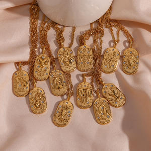 Paslanmaz çelik kolye zirkon elmas kolye kolye 18K altın kaplama ile zodyak 12 işaretleri erkekler kadınlar için - Product Image 2