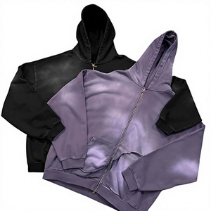 Unisex Oversized <b>Zip</b>-<b>Up</b> Hooded Sweatshirt Solid Color Casual Knitted <b>Hoodie</b> Autumn Wear Purple <b>Black</b> Two Colors Available - Product Image 1