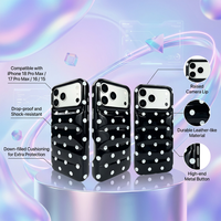 Étui de téléphone matelassé tendance noir et blanc à pois pour iPhone 17 18 Series - Coque de protection élégante en cuir matelassé