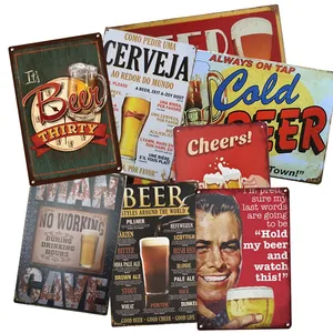 ป้ายเบียร์โลหะติดผนังสไตล์วินเทจ,ป้ายโลหะชุดเบียร์แนวย้อนยุคสำหรับตกแต่งผนังร้านกาแฟผับบาร์ผับคลับผู้ชายถ้ำ