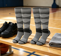 Chaussettes de compression athlétiques hautes à motif rayé losanges, soutien de la voûte plantaire, respirantes, gris et noir, pour hommes et femmes